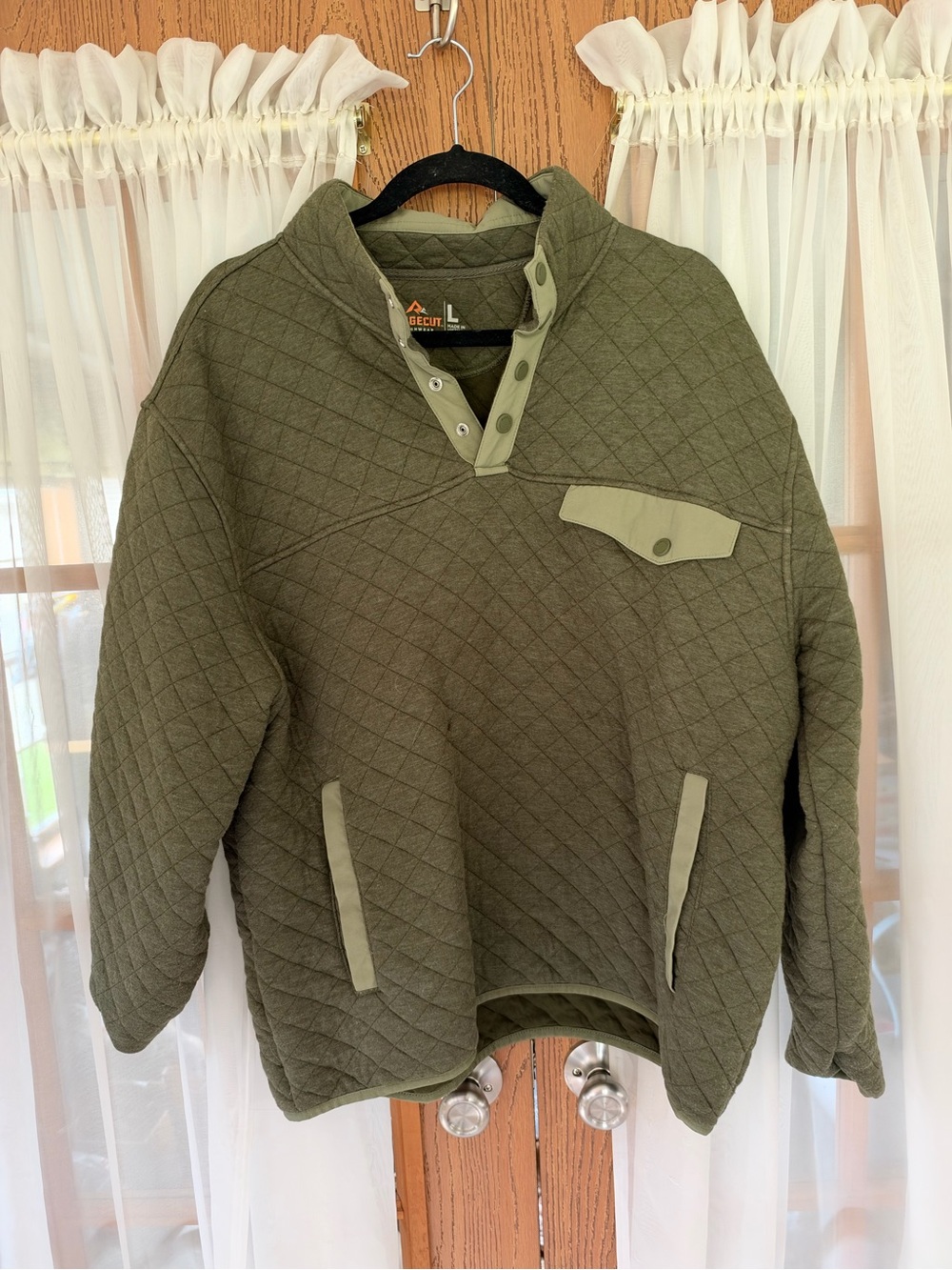 L.L. Bean Olive Quilted Pullover with Contrast Trim